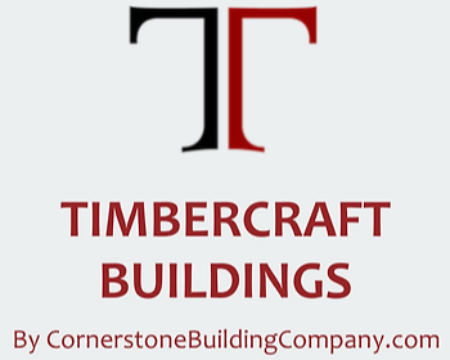 A red and black logo for timbercraft buildings