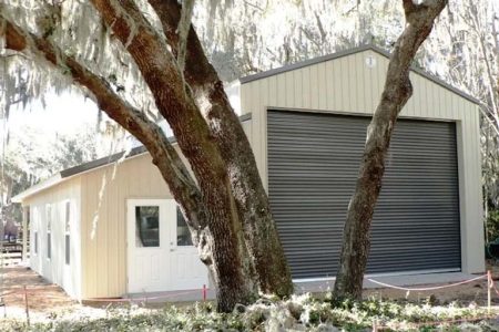 24' X 48' X 16' TIMBERCRAFT RV GARAGE WITH 12' X 36' X 9' SHOP GROVELAND, FL