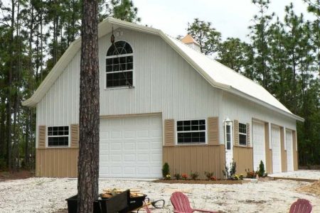 27' X 48' X 12' TIMBERCRAFT GAMBREL ROOF STYLE GARAGE WITH LOFT FRONT VIEW BEVERLY HILLS, FL