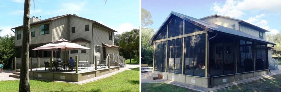 BEFORE & AFTER TIMBERCRAFT LAKE HOUSE PAVILION ADDITION ORLANDO, FL