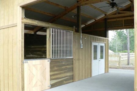 TIMBERCRAFT HORSE STABLE ALUMINUM BAR FRONT & FIBERGLASS DOUBLE TACK ROOM DOOR OPTON