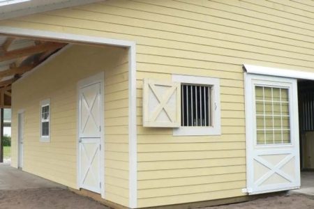 TIMBERCRAFT HORSE STABLE CUSTOM STALL DOORS, SHUTTERS AND SLIDING DOORS OPTION EXTERIOR
