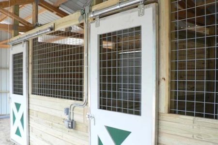 TIMBERCRAFT HORSE STABLE PAINTED CROSSBUCK SLIDING DOOR & 4 X 4 HORSE PANEL STALL FRONT OPTION